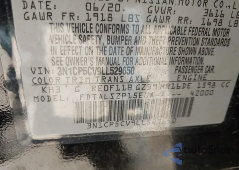 2020 Nissan Kicks Sv Xtronic Cvt from USA, damaged, VIN 3N1CP5CV9LL529650